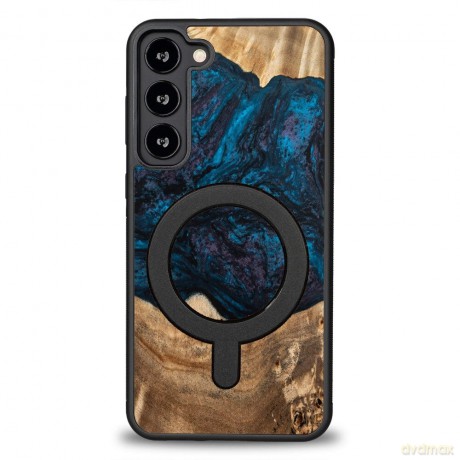 Etui Bewood Unique MagSafe Neptun z drewna i żywicy na Samsung Galaxy S23+ - granatowo-czarne