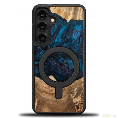 Etui Bewood Unique MagSafe Neptun z drewna i żywicy na Samsung Galaxy S24 - granatowo-czarne