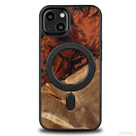 Etui Bewood Unique MagSafe Ogień Żywioł z drewna i żywicy na iPhone 13 - czarno-złote