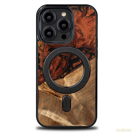 Etui Bewood Unique MagSafe Ogień Żywioł z drewna i żywicy na iPhone 14 Pro - czarno-złote