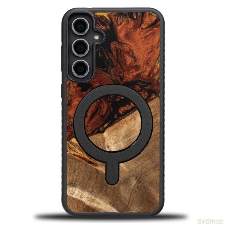 Etui Bewood Unique MagSafe Ogień Żywioł z drewna i żywicy na Samsung Galaxy S23 FE - czarno-złote