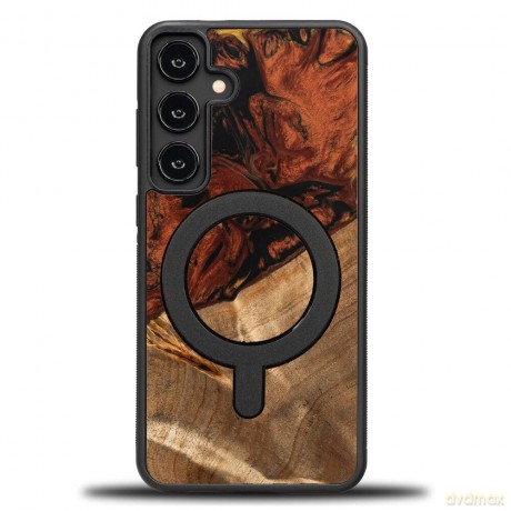 Etui Bewood Unique MagSafe Ogień Żywioł z drewna i żywicy na Samsung Galaxy S24+ - czarno-złote