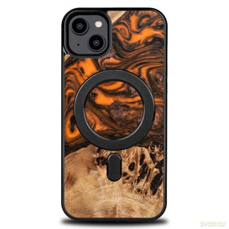 Etui Bewood Unique MagSafe Orange z drewna i żywicy na iPhone 14 Plus - pomarańczowo-czarne