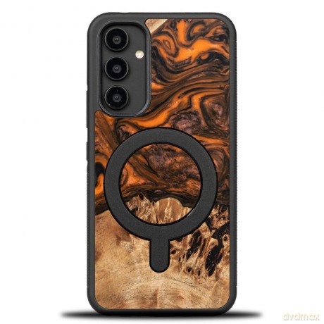 Etui Bewood Unique MagSafe Orange z drewna i żywicy na Samsung Galaxy A54 5G - pomarańczowo-czarne