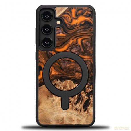 Etui Bewood Unique MagSafe Orange z drewna i żywicy na Samsung Galaxy A55 5G - pomarańczowo-czarne