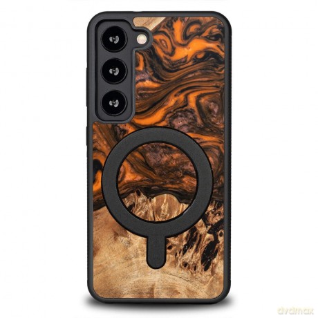 Etui Bewood Unique MagSafe Orange z drewna i żywicy na Samsung Galaxy S23 - pomarańczowo-czarne