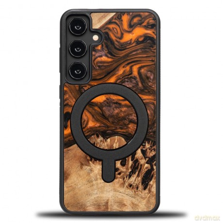 Etui Bewood Unique MagSafe Orange z drewna i żywicy na Samsung Galaxy S24+ - pomarańczowo-czarne
