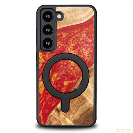Etui Bewood Unique MagSafe Paris z drewna i żywicy na Samsung Galaxy S23 - czerwono-złote