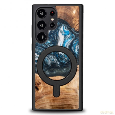 Etui Bewood Unique MagSafe Planeta Ziemia z drewna i żywicy na Samsung Galaxy S23 Ultra - niebiesko-zielone