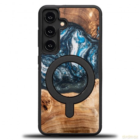 Etui Bewood Unique MagSafe Planeta Ziemia z drewna i żywicy na Samsung Galaxy S24 - niebiesko-zielone