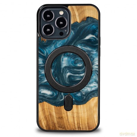 Etui Bewood Unique MagSafe Powietrze Żywioł z drewna i żywicy na iPhone 13 Pro Max - niebiesko-białe