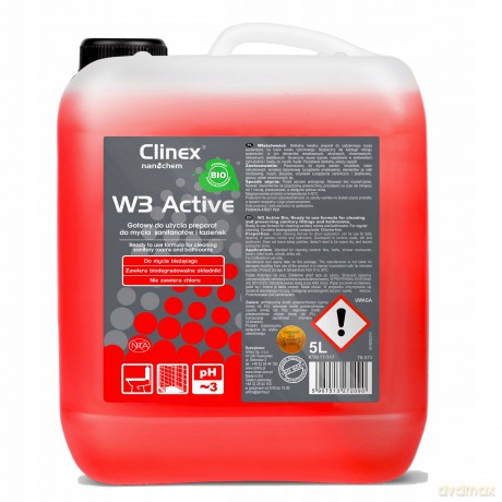 Środek płyn do mycia sanitariatów i łazienek na bazie kwasu cytrynowego CLINEX W3 Active BIO 5L