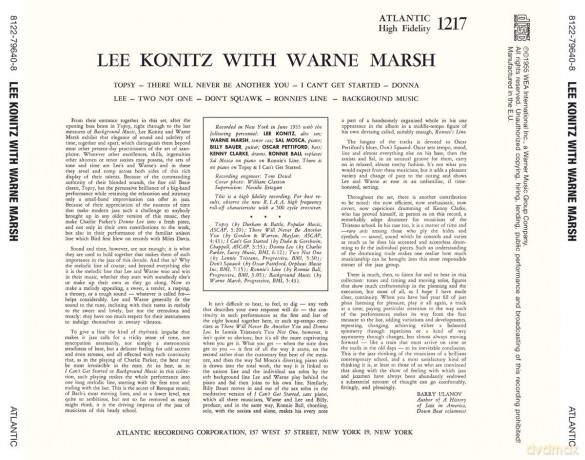 Lee With Warne Marsh Konitz: Lee Konitz With Warne Marsh [CD]