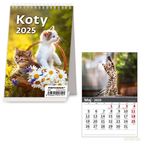 Kalendarz 2025 biurkowy pionowy miesięczny Koty [KALENDARZ]