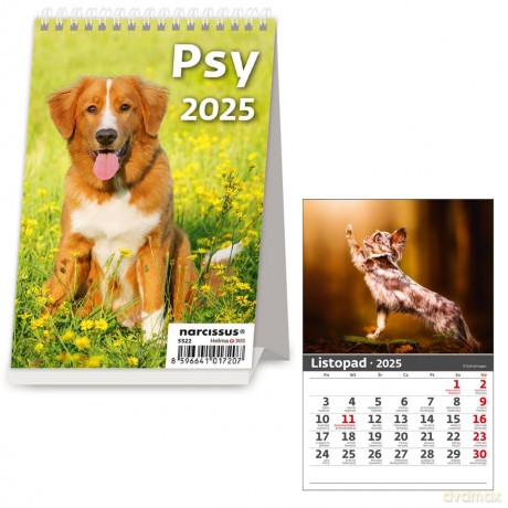 Kalendarz 2025 biurkowy pionowy miesięczny Psy [KALENDARZ]