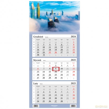 Kalendarz 2025 trójdzielny Dubaj w chmurach [KALENDARZ]