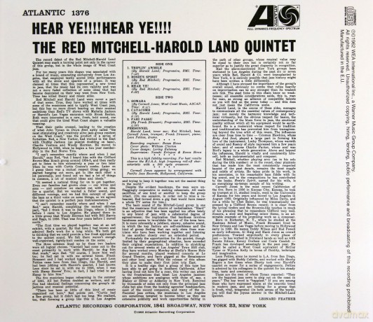 Red Mitchell And Harold Land Quintet: Hear Ye [CD]