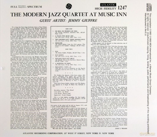 The Modern Jazz Quartet: The Modern Jazz Quartet At Music Inn [CD]