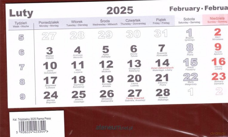 Kalendarz 2025 trójdzielny [KALENDARZ]