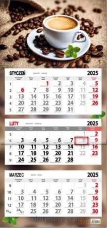 Kalendarz 2025 trójdzielny płaska główka kawa [KALENDARZ]