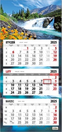 Kalendarz 2025 trójdzielny płaska główka wodospad [KALENDARZ]