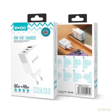 BWOO ładowarka sieciowa CDA133 40W wall charger 2 x USB-C ,1 x USB-A