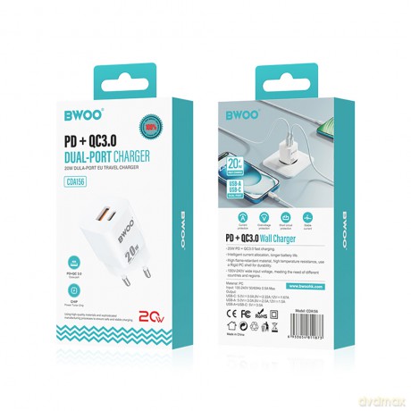 BWOO ładowarka sieciowa CDA156 20W mini wall charger USB-C, USB-A
