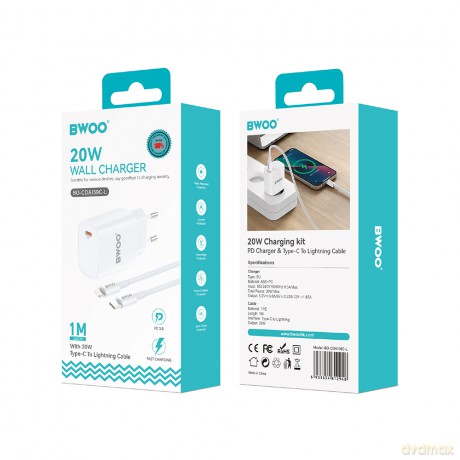 BWOO ładowarka sieciowa CDA159 20W z kablem usb-c na lightning