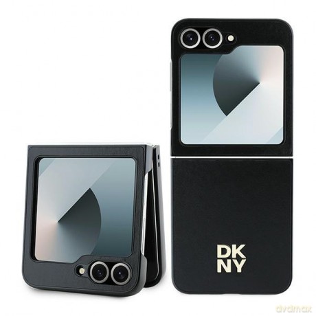 DKNY nakładka do Samsung Galaxy Z Flip6 DK000221 czarna Plain Leather Metal Stack Logo