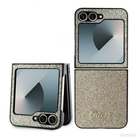 Guess nakładka do Samsung Galaxy Z Flip6 GUE003745 złota 4G Glitter Script