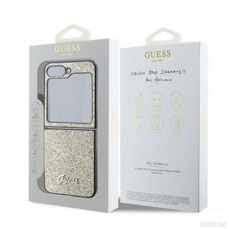 Guess nakładka do Samsung Galaxy Z Flip6 GUE003745 złota 4G Glitter Script