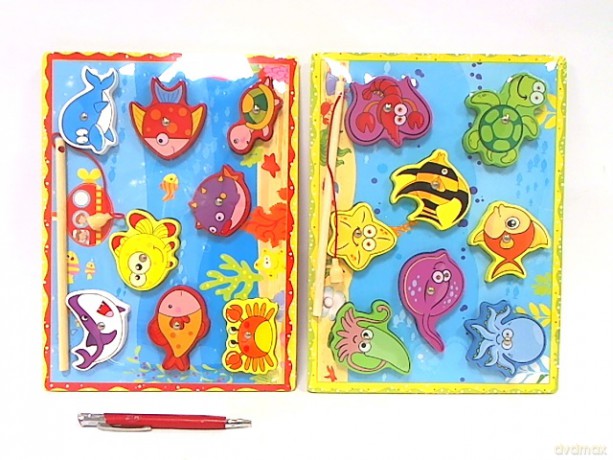Drewniane puzzle magnet.z wędką i rybkami 02988