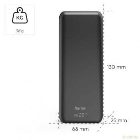 Hama - Powerbank PD 2 USB-A outputs, One USB-C output for fast charging