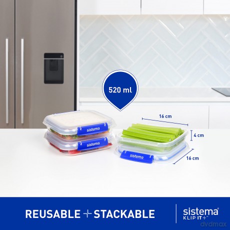 Sistema - Square Klip It Plus 3Pack 520ml