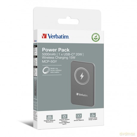 Verbatim - Charge Go Magnetic Wireless Power Bank 5000