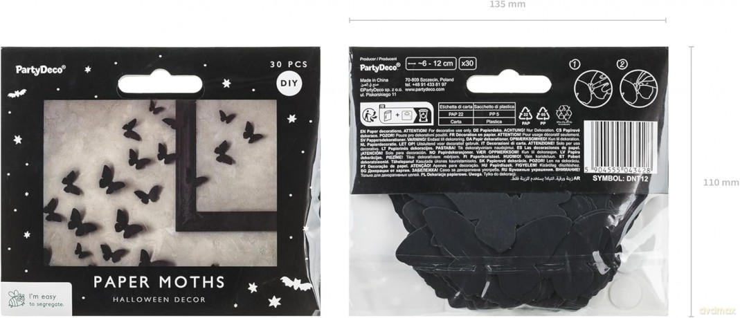Dekoracja papierowa ćmy czarne 6-12cm 30szt