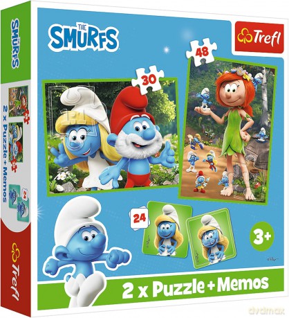 TREFL 2w1 + memos Wesołe zabawy Smerfów [PUZZLE]