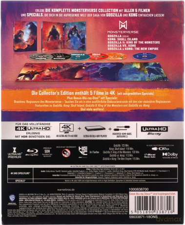 Monsterverse: Godzilla / Kong: Skull Island / Godzilla II: Król potworów / Godzilla vs. Kong / Godzilla i Kong: Nowe imperium [BOX] [5xBlu-Ray 4K]+[Blu-Ray]