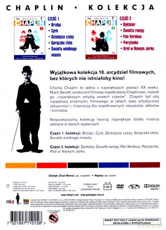 Charlie Chaplin: Cyrk / Brzdąc / Dzisiejsze czasy / Gorączka złota / Światła wielkiego miasta / Dyktator / Światła rampy / Pan Verdoux / Paryżanka / Król w Nowym Jorku [10DVD]
