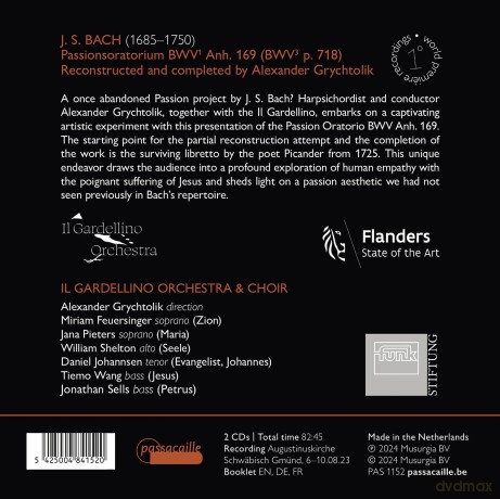Johann Sebastian Bach: Passionsoratorium BWV Anh.169 (rekonstruiert und vervollstndigt von Alexander Grychtolik) [CD]