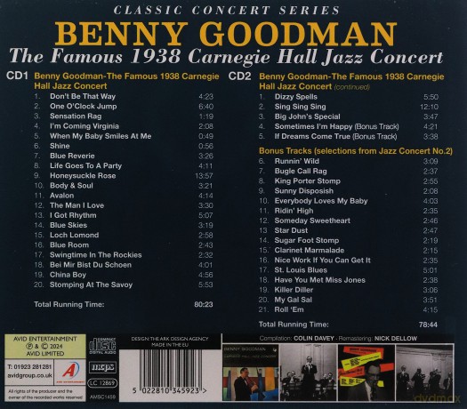 Benny Goodman: Classic Concert Series: The Famous 1938 Carnegie Hall Jazz Concert Plus Bonus Tracks [2CD]