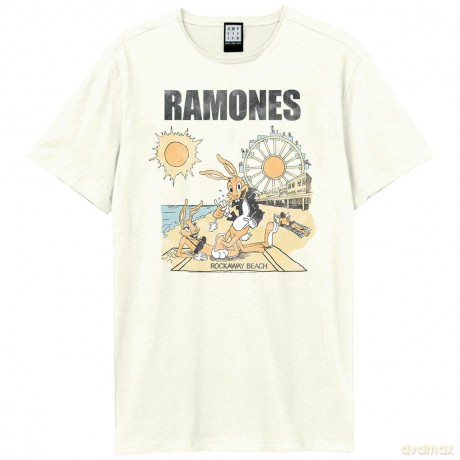 Ramones: Ramones Rockaway Beach Amplified Vintage White Small T Shirt