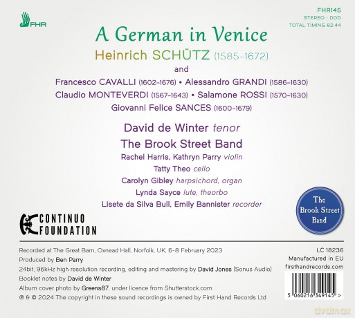 David De Winter And The Brook Street Band: Schutz - A German In Venice [CD]