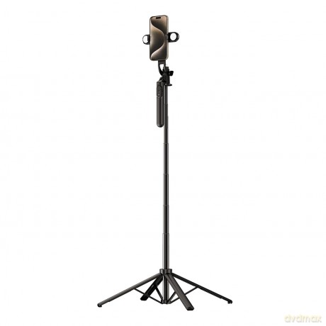 Selfie stick WH181D-Y1S teleskopowy statyw 1.75m ze stopu aluminium z podwójną lampą i uchwytem na telefon - czarny