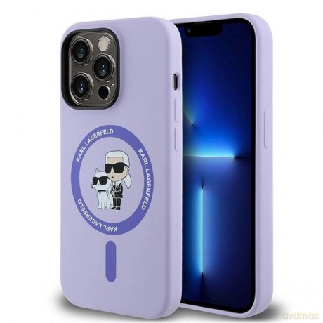 Etui Karl Lagerfeld HC MagSafe Silicone Karl&Choupette Heads Ring na iPhone 14 Pro - fioletowe