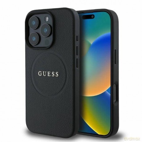Etui Guess Grained Gold Ring MagSafe na iPhone 16 Pro Max - czarne