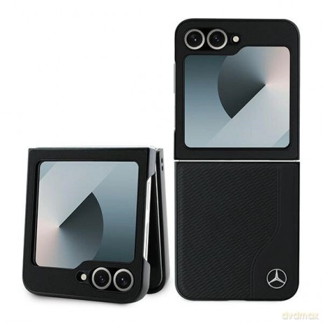 Etui Mercedes Leather Wood Imitation MagSafe na Samsung Galaxy Z Flip 6 - czarne