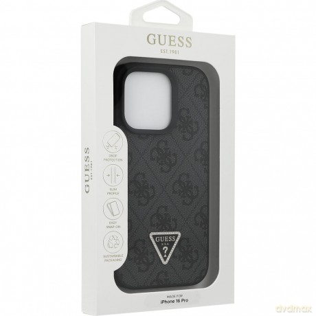 Etui Guess Leather 4G Triangle Strass MagSafe na iPhone 16 Pro - czarne