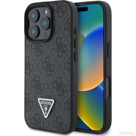 Etui Guess Leather 4G Triangle Strass MagSafe na iPhone 16 Pro - czarne