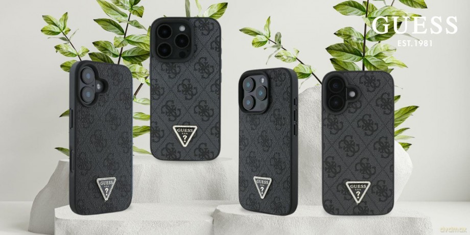 Etui Guess Leather 4G Triangle Strass MagSafe na iPhone 16 Pro Max - czarne